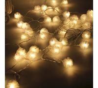 33ft/10m Battery Operated 80 LED Furry Snowball String Lights Dandelion Christmas Fairy String Lights for Holiday, Wedding, Party Decoration (Warm White)