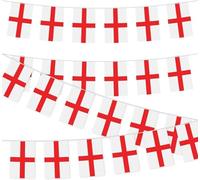33ft/10m St George Cross Bunting England English Banner 20pcs Square Flags St Georges Day Euro Cup Cricket Rugby Football World Cup Sports Events Street Party Decoration