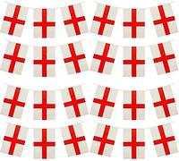 33ft/10m St George Cross Bunting England English Banner 25pcs Large Square Flags St Georges Day Euro Cup Cricket Rugby Football World Cup Sports Events Street Party Decoration