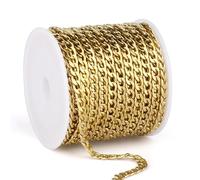 33FT 18K Gold PVD Plated Curb Chains Spool, 4.5mm Stainless Steel Cuban Link Chain Roll Bulk for Jewelry Making Necklace Bracelet