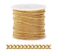 33FT 2mm 18K Gold PVD Plated Curb Chains Bulk for Jewelry Making DIY Craft | 304 Stainless Steel Gold Flat Twisted Links Curb Chains Roll Spool for Jewelry Making
