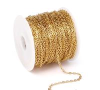 33FT 2mm 18K Gold PVD Plated Flat Cable Chains Bulk for Jewelry Making | 304 Stainless Steel Gold Oval Cable Link Chains Roll Spool for DIY Craft Necklace