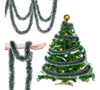 33FT Christmas Tinsel Garland, Shiny Metallic Tinsel Twist Hanging Garland for Staircase, Christmas Tree, New Year Parties, Birthday Party, Parade Floats, Indoor and Outdoor Party Supplies (Green)