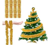 33FT Christmas Tinsel Garland, Shiny Metallic Tinsel Twist Hanging Garland for Staircase, Christmas Tree, New Year Parties, Birthday Party, Parade Floats, Indoor and Outdoor Party Supplies (Gold)
