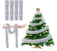 33FT Christmas Tinsel Garland, Shiny Metallic Tinsel Twist Hanging Garland for Staircase, Christmas Tree, New Year Parties, Birthday Party, Parade Floats, Indoor and Outdoor Party Supplies (Silver)