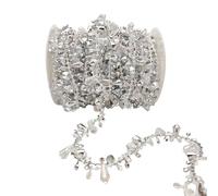 33FT Crystal Beads Strands Acrylic Iridescent Garland for Christmas Tree Decorations DIY Crafts (33FT Silver+Transparent Double Lines Diamond-Shaped Beads Chain)