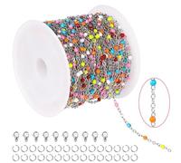 33ft Silver Jewelry Making Chains, Colorful Beaded Stainless Steel Chain Links with 10 Lobster Clasps and 30 Jump Rings, Beaded Necklace Chain for DIY Crafts