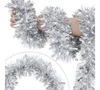33FT Silver Tinsel Christmas Garland Metallic Twist Shiny Garland for Christmas Tree Decorations, Xmas Holiday Hanging Garland for Home Indoor Outdoor Party Supplies Decor (Silver)