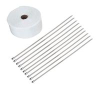 33FT White Exhaust Pipe Wrap Tape, High Heat Insulation Header Wrap for Car Motorcycle, Fiberglass Thermal Barrier with Metal Strips for Muscle Cars Hot Rods ATVs