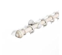33mm Ribbed Ball Wood Curtain Poles Fixed Length Rubber Wooden Finials, Antique White 200 cm