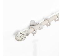 33mm Ribbed Ball Wood Curtain Poles Fixed Length Rubber Wooden Finials, Antique White (Artichoke) 200 cm