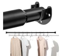 33mm Wardrobe Rail,Adjustable Black Closet Rod Heavy Duty,Wardrobe Pole 43-143cm, Tension Rod for Closet Pole with Screws and end Sockets for Hanging Clothes