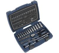 33pc PREMIUM Deep Socket & Ratchet Handle Set - 1/4" Square Drive 6 Point Metric