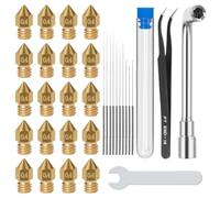 33PCS 0.4mm MK8 Nozzles 3D Printer Extruder Nozzles Stainless Steel Nozzle Cleaning Needles with Wrenches Tweezers for ender3