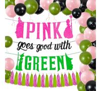 33PCS Adult Women Pink Goes Good With Green Party Decorations Witch Theme Decorations Witch Balloon Supplies Glitter Pink Green Banner for Birthday Party Supplies