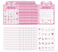 33Pcs Bow Bingo Cards Set, Girly Bingo Game Cards for Intellectual Development, 24 Players Card with Calling, Marking & Game Instructions Card, Fun Bingos Sheets for Gathering, School & Home