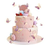33Pcs Butterfly Cake Decorations 3D Butterfly Cake Topper Decorations Mixed Size Butterfly Cupcake Toppers for Birthday Wedding Party Cake Food Decorations (Purple)