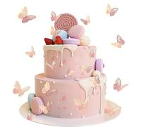 33Pcs Butterfly Cake Decorations Butterfly Cake Toppers Lively 3D Butterfly Cupcake Toppers Butterfly Decorations Mixed Size Butterfly Cake Picks for Birthday Wedding Party Cake Wall (Pink)