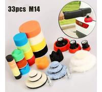 33Pcs Car Polishing Pads Set with Backing Plates and M14 Adapter for Electric or Pneumatic Buffers, 1 Inch 2 Inch 3 Inch Foam and Woolen Buffing Pads in 5 Colors