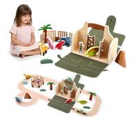 33Pcs Dinosaur Park Animal Toys, Wooden Barn for Kids 3+ Years Old, Educational Toy for Kid Children, Animal Figurines for Boys Girls, Dinosaur Lovers, Gift for Kids Toddlers Age 3 4 5 6 7 Year Old