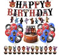 33PCS FNAF Birthday Decorations, Night Bear Party Decorations With Banner Latex Balloons Cake Topper Cupcake Toppers, Night Bear Theme Birthday Party Supplies for Kids Baby Shower