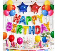 33Pcs Happy Birthday Balloons Banner Rainbow, YianHien 16 Inch Colorful Mylar Foil Letter Balloons Set with Star Foil Balloon, Reusable Multicolor Birthday Party Decorations for Kids Girls Boys Adults
