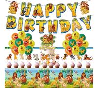 33PCS Lion Party Decorations Set - Birthday Supplies With Balloons, Cake Toppers, Happy Birthday Banner, and Tablecloth for Baby Shower