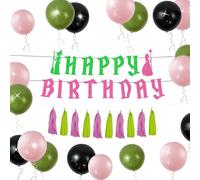 33PCS Pink Goes Good With Green Party Banner Witch Theme Decorations Witch Balloon Pink Green Banner For Birthday Party Supplies