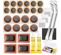 33Pcs Portable Cycling Tire Patch Set, Bicycle Tyre Repair Kit, Bike Puncture Repair Kit, Inner Tube Puncture Repair Kit with Levers Metal Rasps Glues Sandpaper Case for Commuter Bikes BMX Motorcycle