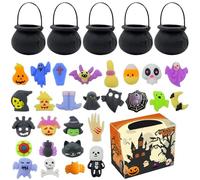 33PCS/Set Halloween Party Favors, Cute Soft Halloween with Plastic Cauldron, DIY Stress Relief Fidget Toys for Kids Trick or Treat Party Prizes Gifts
