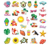 33pcs Summer Croc Charms - Cute PVC Shoe Decorations for Crocs - Waterproof & Colourful DIY Shoe Accessories - Holiday Beach Charms for Kids, Girls, Boys & Teens