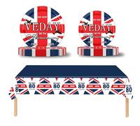 33Pcs VE Day Plates Set 80th Anniversary Party Tableware for VE Day Table Decoration,80 Years Victory In Europe Dinnerware Plastic Table Cloth,Paper Plates for VE-Day 80th Anniversary Decorations