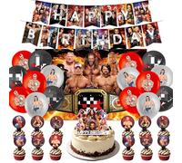33PCS Wrestling Birthday Decorations, Wrestlinss Party Decorations With Banner Backdrop Latex Balloons Cake Topper Cupcake Toppers, Wrestlinss Theme Birthday Party Supplies for Kids And Teenagers