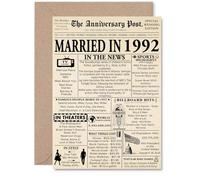 33rd Anniversary Card for Men Women - Newspaper Married in 1992 - Happy 33 Year Wedding Anniversary Card for Partner Husband Wife Companion, A5 Anniversaries Greeting Cards