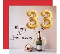 33rd Anniversary Card for Women Men - Balloons & Bottle of Bubbly - Happy 33 Year Anniversary Card for Partner Wife Husband Companion, 145mm Wedding Anniversaries Greeting Cards