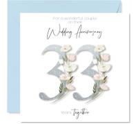 33rd Anniversary Card for Women Men - Fancy Floral Flowers - Happy 33 Year Anniversary Card for Dad Brother Sister Friends, 145mm Wedding Anniversaries Greeting Cards