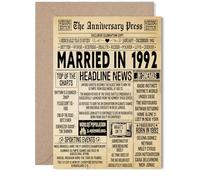 33rd Anniversary Card for Women Men - Vintage Newspaper Married in 1992 - Happy 33 Year Wedding Anniversary Card for Partner Husband Companion Wife, 5x7 Inch Anniversaries Greeting Cards