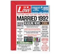 33rd Anniversary Cards for Men Women - Married 1992 Newspaper - Happy 33 Wedding Anniversary Card for Husband Wife Aunt Uncle Vintage Retro 1992, 5x7 Inch Greeting Cards