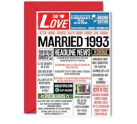 33rd Anniversary Cards for Men Women - Married 1993 Newspaper - 33 Wedding Anniversary Card for Husband Wife Brother Sister Aunt Uncle Vintage Retro 1993, 5x7 Inch Greeting Cards