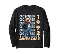 33rd Birthday Bear Legends October 1992 33 Years Old Mens Long Sleeve T-Shirt