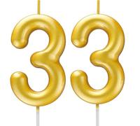 33rd Birthday Candle Gold - Number 33 Cake Candle, 3D Candle for 33rd Birthday/Anniversary Cake Decoration