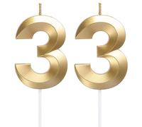 33rd Birthday Candles, Number 33 Candle, Gold Happy Birthday Candle, 3D Digital Candles for Birthday Cake, Gold Glitter Cake Topper Decorations for Birthday Wedding Anniversary Celebration Party