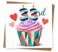 33rd Birthday Card for Her, Cupcake, Striped 33 Candles, Hearts | Cheery 33rd birthday card for her with a bright cupcake illustration, striped number candles and sweet heart accents.
