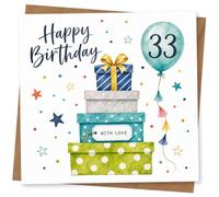 33rd Birthday Card for Her, Gifts, Confetti, 33 Balloon