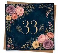33rd Birthday Card for Her - Navy Floral Gold Number