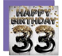 33rd Birthday Card for Men, Black & Gold Glitter Balloons