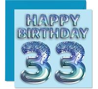 33rd Birthday Card for Men - Blue Glitter Party Balloon - Happy Birthday Cards for 33 Year Old Man Brother Friend Uncle Dad, 145mm Bday Greeting Cards Gift