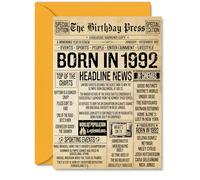 33rd Birthday Card for Men Women - Bday Press Newspaper 1992 - Happy 33 Birthday Cards for Brother Friend Neighbour Niece Nephew Cousin, A5 Bday Greeting Cards