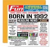 33rd Birthday Cards for Men Women - Born In 1992 Newspaper - Happy 33 Birthday Card for Brother Sister Friends Vintage Retro Back In 1992, 145mm Bday Greeting Cards