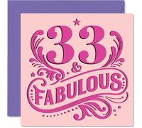 33rd Birthday Cards for Women - Fabulous - Happy Birthday Card for 33 Year Old Woman Wife Cousin Colleague Auntie, 145mm Bday Greeting Cards